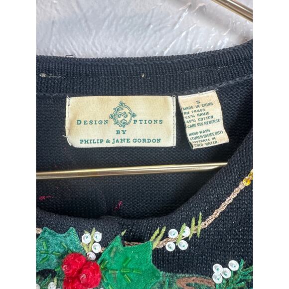 Design Options Philip Jane Gordon Womens Cardigan Cardinals Wreath Ramie Small‎ - Picture 7 of 8